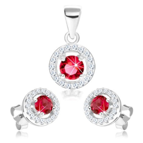 Stříbrný set 925, náušnice a přívěsek, třpytivý obrys kruhu, růžový zirkon Šperky eshop
