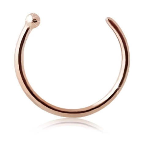 Piercing do nosu z růžového 9K zlata - lesklý kroužek ukončený kuličkou - Tloušťka x průměr: 1 m Šperky eshop