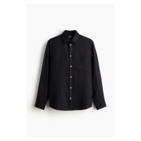 H & M - Lněná košile Regular Fit - černá