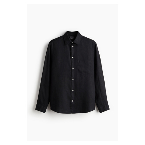 H & M - Lněná košile Regular Fit - černá H&M