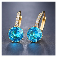 Sisi Jewelry Náušnice Swarovski Elements Bernadette Topaz Gold E1138 Světle modrá