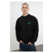 Trendyol Black Oversize/Wide Cut Fleece/Warm Embroidered Sweatshirt