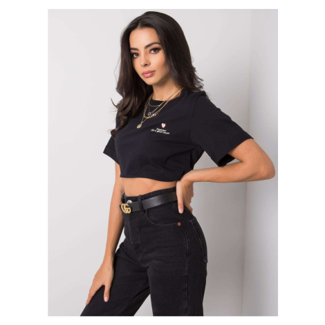 Women's black T-shirt with embroidery Fashionhunters