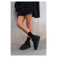 NİŞANTAŞI SHOES Mini Black Suede Women's Boots With Shearling Insole Thick Sole.