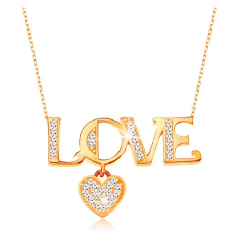 Blýskavý zlatý náhrdelník 375 - řetízek z oválných oček, nápis LOVE a srdíčko Šperky eshop