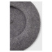 Vlněný baret Answear Lab šedá barva, vlněný