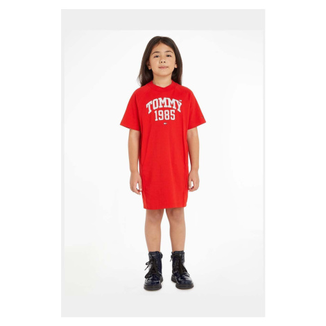 Dětské bavlněné šaty Tommy Hilfiger Červená barva, mini