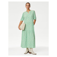 Světle zelené dámské květované midi šaty Marks & Spencer