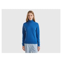 Benetton, Air Force Blue Turtleneck In Pure Merino Wool