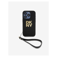 PU Leather Stack Logo Wrist Strap Zadní Kryt pro iPhone 15 Pro Max Black DKNY