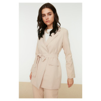 Trendyol Beige Belted Pocket Detailed Blazer Woven Jacket