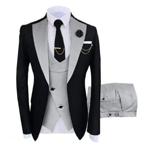 Černo-šedý oblek 3v1 smoking s asymetrickou vestou