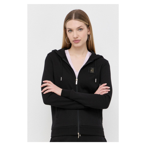 Bavlněná mikina Armani Exchange dámská, černá barva, s kapucí, s aplikací, 8NYM08 YJ68Z NOS
