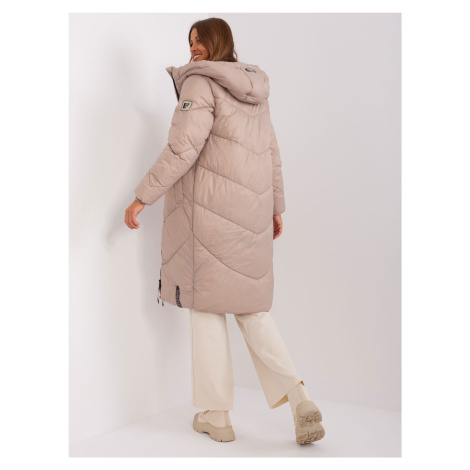 Dámská tmavě béžová dlouhá zimní bunda s kapucí - SUBLEVEL