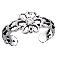 Otevřený stříbrný prsten na nohu květina