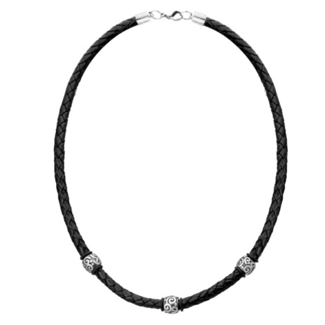 Manoki Pánský náhrdelník André přírodní kůže a chirurgická ocel WA680B Černá 45 cm