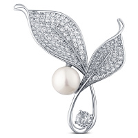 JwL Luxury Pearls Zářivá perlová brož s krystaly Lístky 2v1 JL0818