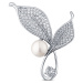JwL Luxury Pearls Zářivá perlová brož s krystaly Lístky 2v1 JL0818