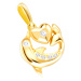 Diamantový přívěsek ze žlutého 585 zlata - delfín s ploutví, hladké srdíčko, čiré brilianty