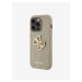 PU Perforated 4G Glitter Metal Logo Zadní Kryt pro iPhone 15 Pro Max Gold Obal na telefon Guess