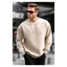 Madmext Beige Crew Neck Oversized Men's Charcoal Basic Sweatshirt 6048