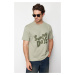 Trendyol Green Relaxed/Comfortable Cut Crew Neck Text Embroidery 100% Cotton T-Shirt