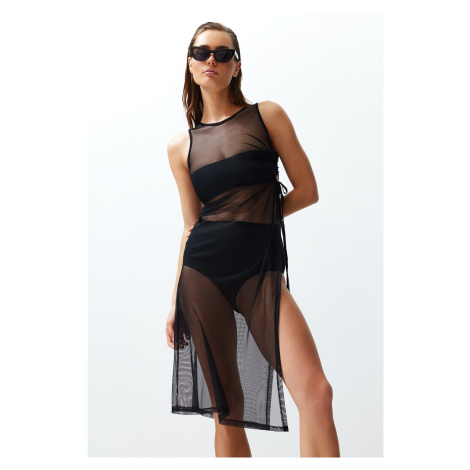 Trendyol Black Fitted Maxi Knitted Cut Out/Window Mesh Beach Dress