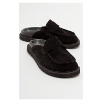 LuviShoes LAVEN Women's Black Suede Genuine Leather Slippers