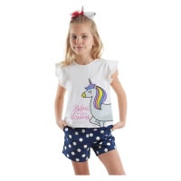 Denokids Polka Dot Unicorn Girl's Summer T-shirt Poplin Shorts Set