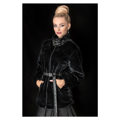 Černá kožešinová bunda se stojáčkem (GSQ2228) Ann Gissy