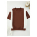 Trendyol Brown-Ecru Oversize/Wide Cut Color Block Thick Inside Raised T-shirt