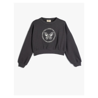 Koton Oversize Sweatshirt Butterfly Printed Long Sleeve Crew Neck Cotton