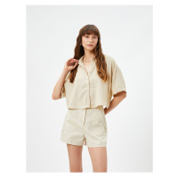 Koton Relaxed Fit Crop Short Sleeve Shirt Buttoned