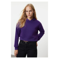 Trendyol Purple Thick Fleece Hooded Casual Cut Crop Knitted Sweatshirt Knitted Sweatshirt