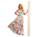 Dlouhé dámské šaty se vzorem květů a s výstřihem ve stylu model 6059209 - numoco