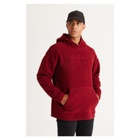 AC&Co / Altınyıldız Classics Men's Burgundy Oversize Loose-Fit Hooded Fleece Sweatshirt