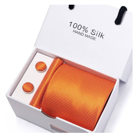 Luxusní Kravata Orange| Manžetové knoflíčky | Kapesníček Oranžová