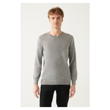 Avva Men's Gray Crew Neck Wool Blended Regular Fit Knitwear Sweater