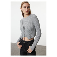 Trendyol Gray Crop Blouse-Cardigan Set Knitwear Cardigan