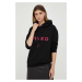 Bavlněná mikina Pinko dámská, černá barva, s kapucí, aplikací, 101685.A163