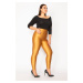 Şans Women's Plus Size Gold High Waist Spandex Concentrator Shiny Disco Leggings