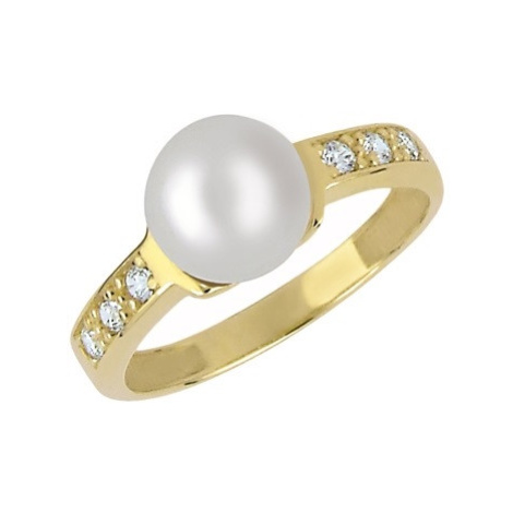 Brilio Půvabný prsten ze žlutého zlata s krystaly a pravou perlou 225 001 00237 50 mm