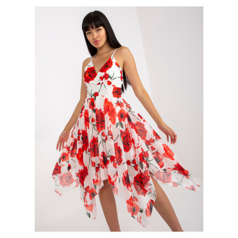 Bílé a červené šaty s květinovými ramínky Fashionhunters