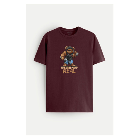 Tričko, Barva Bordó, s Potiskem Fitness Bear Hedrix