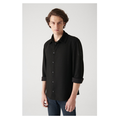 Avva Men's Black Faux Suede Comfort Fit Shirt with Snap fastener