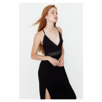 Trendyol Black Lace and Knitted Nightgown with Back Detail and a Slit