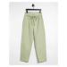 Lost Ink high waist trousers with tie waist detail in sage pinstripe-Green