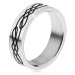 Ocelový prsten, rovný povrch, černá zvlněná linie a kosočtverce
