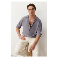 Trendyol Light Grey Oversize Fit Open Collar Summer Linen Look Shirt