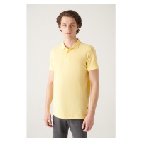 Avva Men's Yellow 100% Egyptian Cotton Regular Fit 3 Button Polo Neck T-shirt